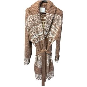 Lucky Brand Brown Fair Isle Aztec Knit Cardigan Sweater Small